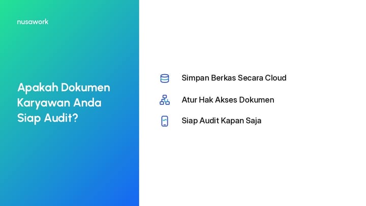 Ilustrasi cara kelola dokumen karyawan yang rapi dan tersimpan aman di cloud untuk persiapan audit