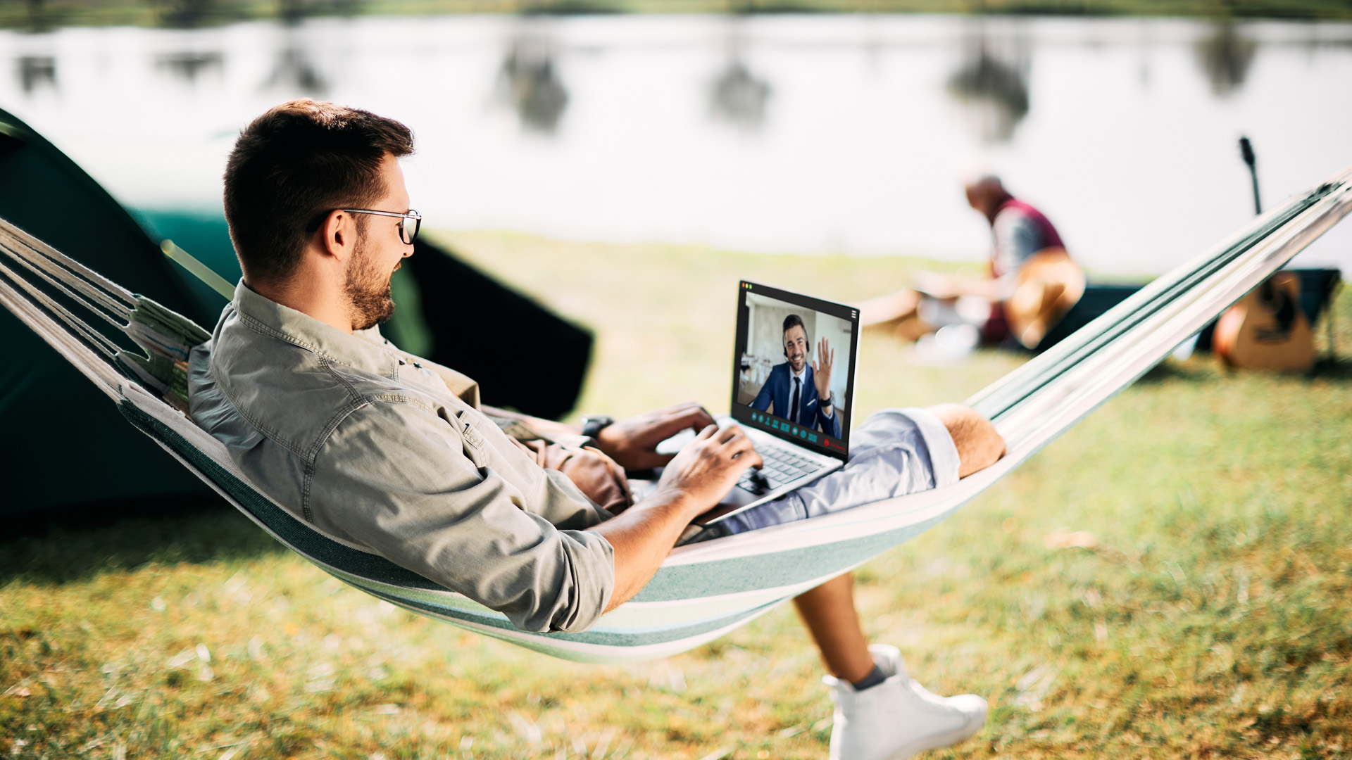 remote working employee doing video call meeting
